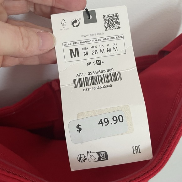 ZARA Red Ruched Cocktail Dress M NWT Strapless Slit Formal Valentine Prom Love - Picture 3 of 16